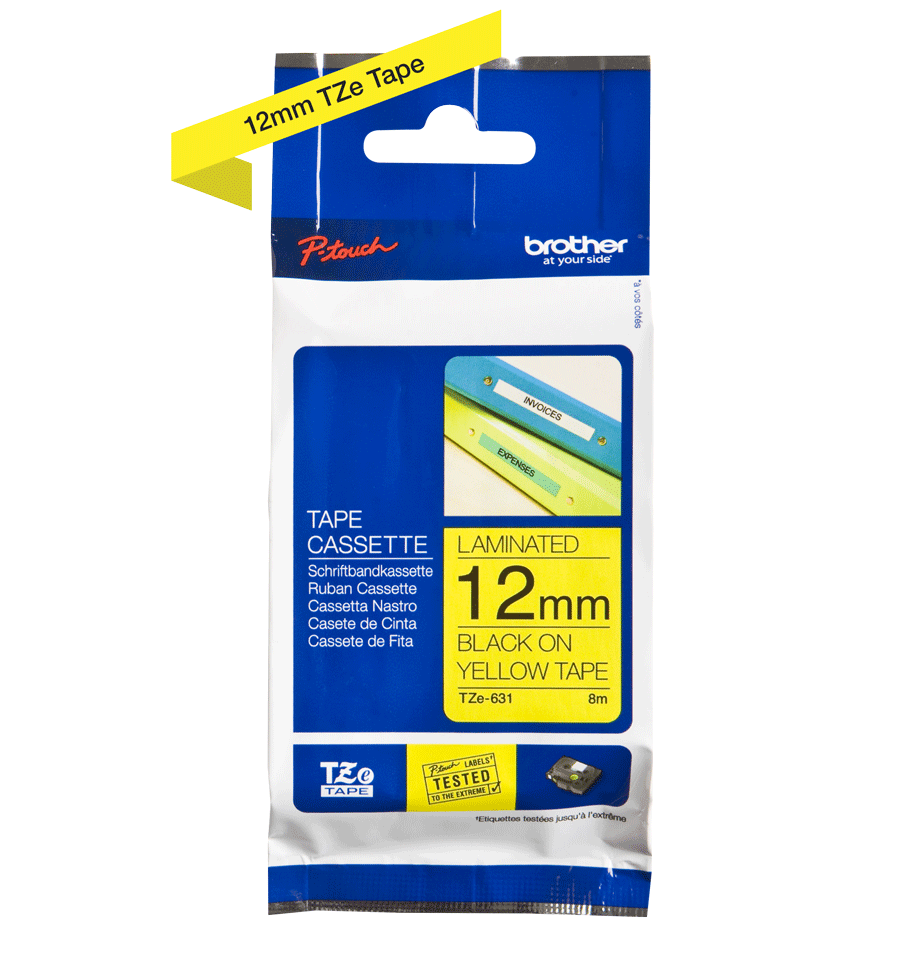 Genuine Brother TZe-631 Labelling Tape – Black on Yellow, 12mm wide 2
